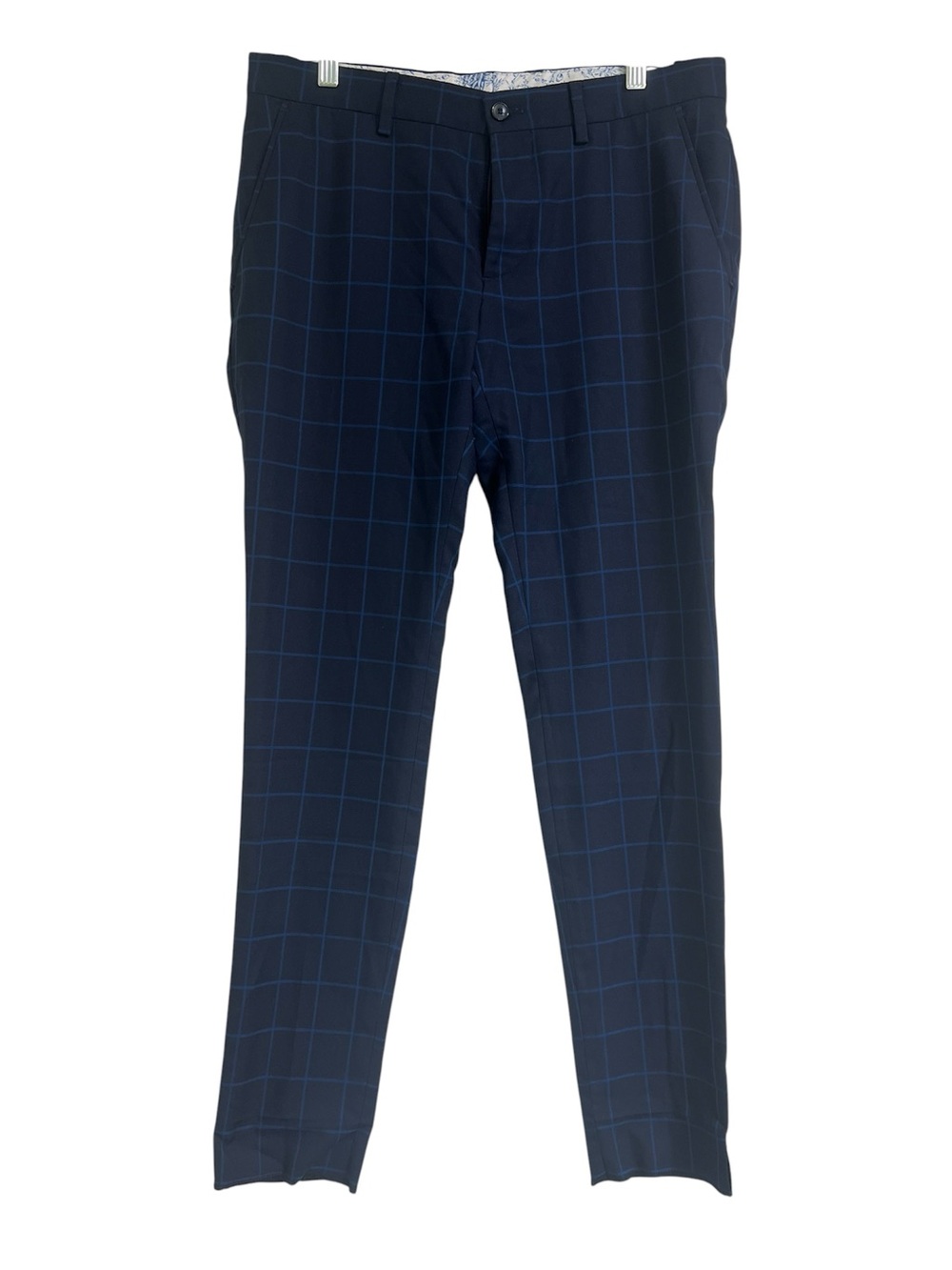 ZARA MAN Navy Windowpane Dress Pants Size 30 with open hem